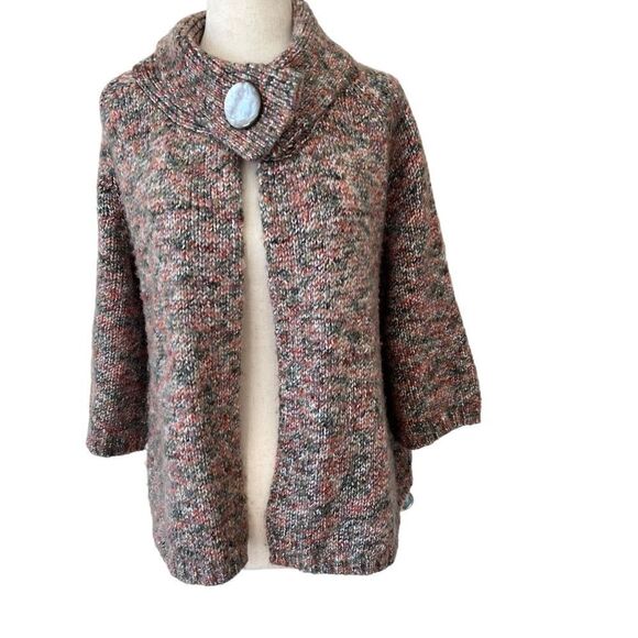 Vintage TWEEDS Marled Cowl Neck One Button Cardigan 3/4 sleeves - Picture 1 of 8